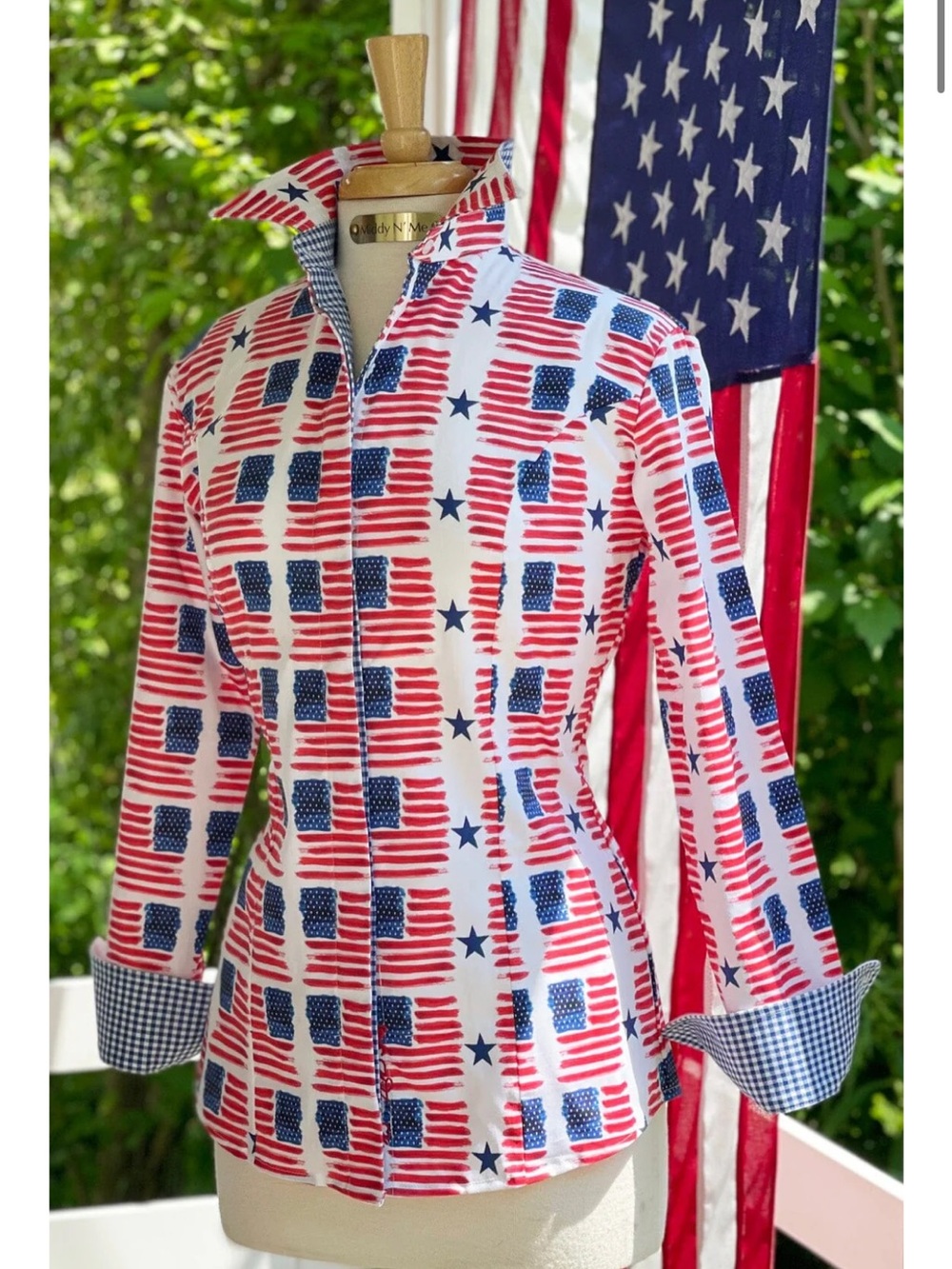 Middy N Me White & Blue Flag Print Button-Down Shirt 4th of July